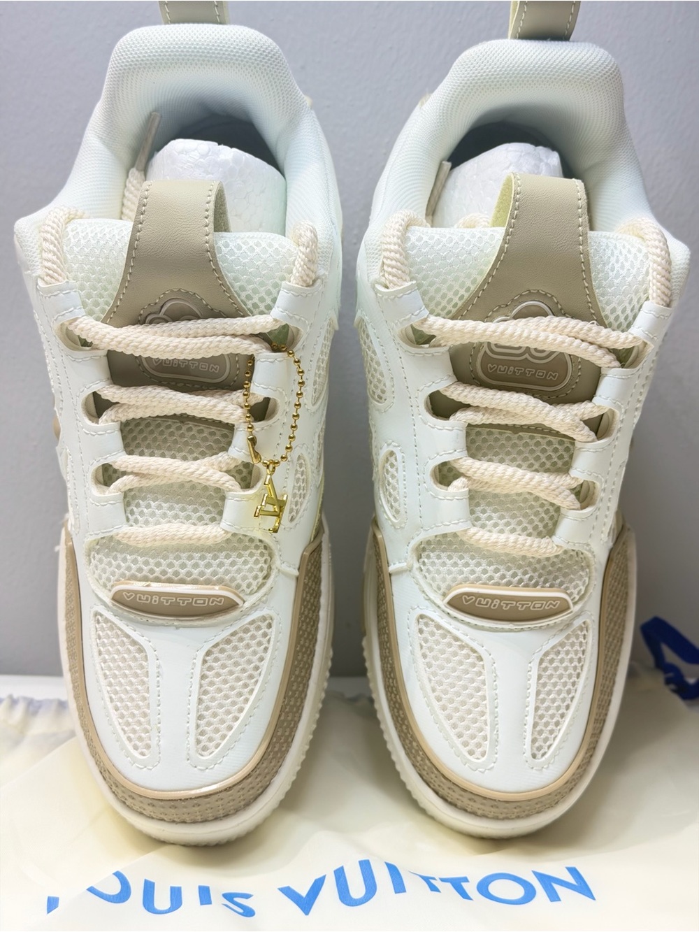 Louis Vuitton White & Taupe Chunky Low-Top Sneakers - Picture 2 of 8